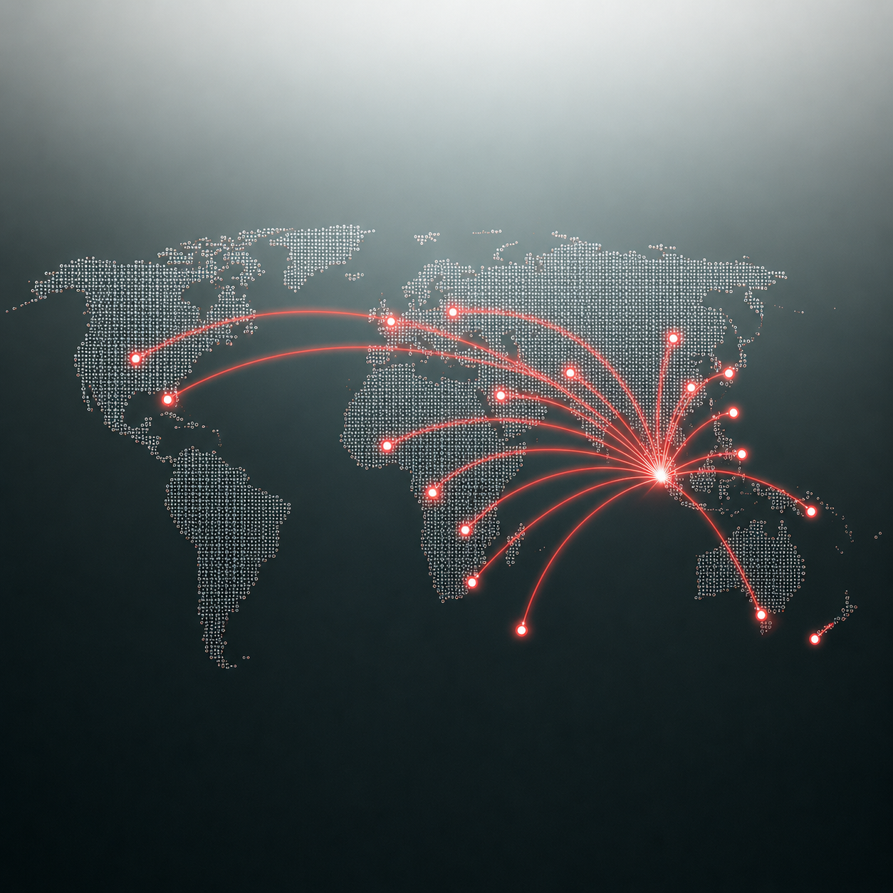 Global world map and connected hubs
